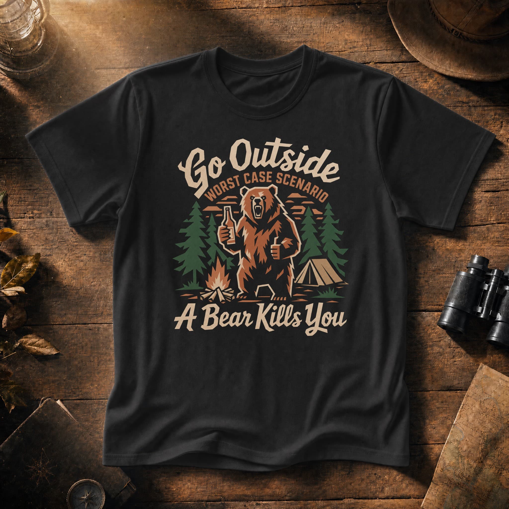 Go Outside Bear Funny Hiking Shirt